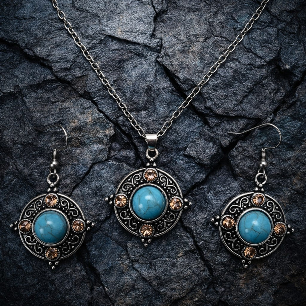 Bohemian Style Alloy & Synthetic Turquoise Pendant Necklace