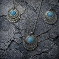 Bohemian Ethnic Style Zinc Alloy & Synthetic Turquoise Pendant Necklaces & Dangle Earrings Sets