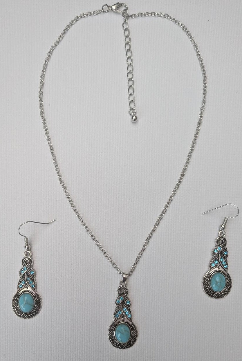 Bohemian Style Alloy & Synthetic Turquoise Pendant Necklaces & Dangle Earrings Sets
