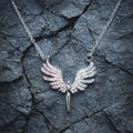 Elegant Angel Wing Pendant Necklace, Stainless Steal Chain with White Zircon Crystal