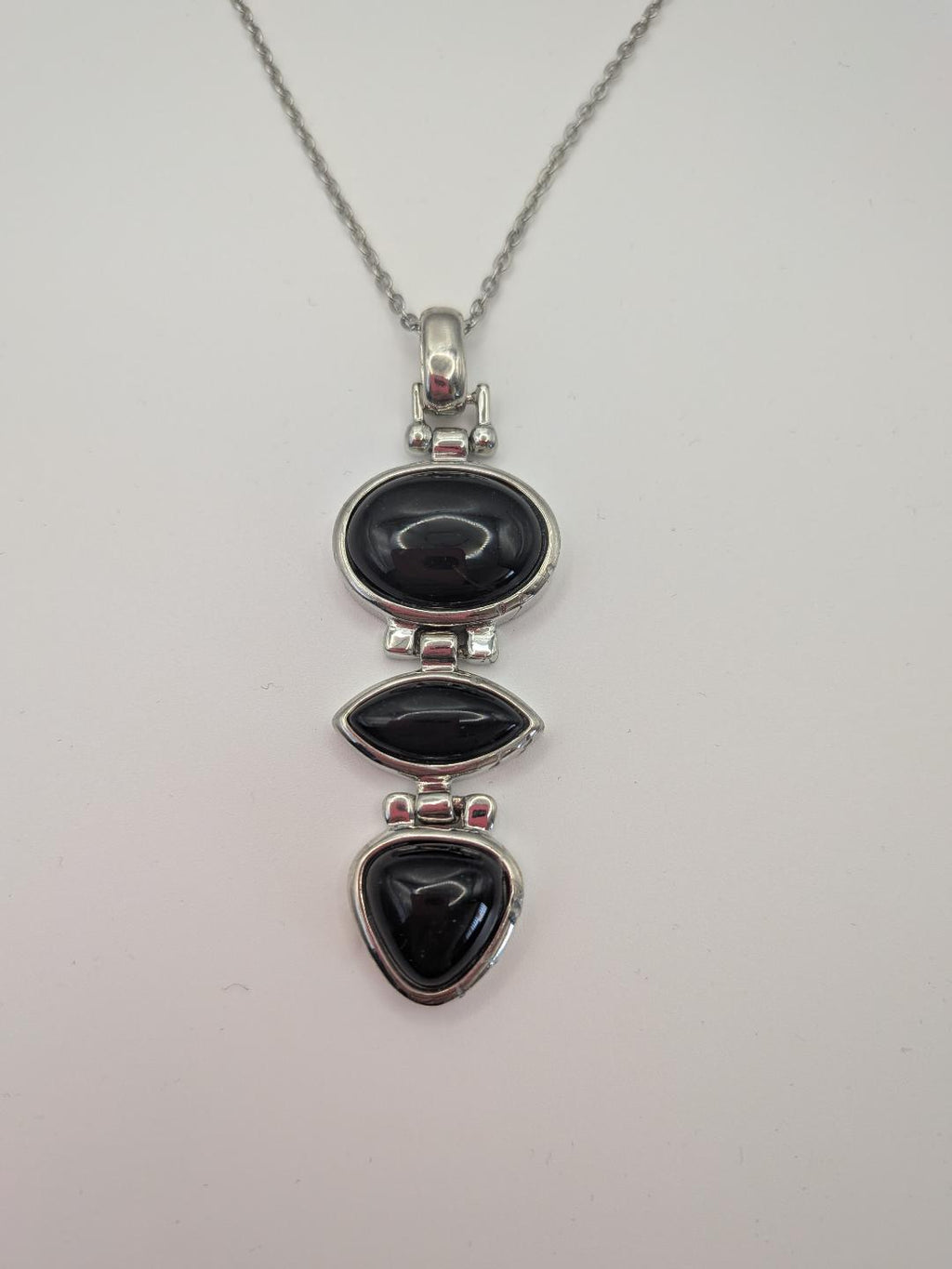 Platinum Plated Brass Natural Black Agate Big Pendant