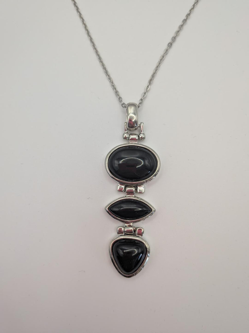 Platinum Plated Brass Natural Black Agate Big Pendant