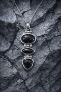 Platinum Plated Brass Natural Black Agate Big Pendant