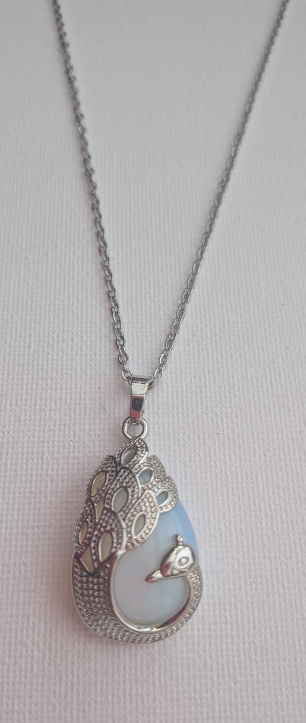 Opalite Gem stone Pendant for Women Necklace Gemstone Pendant with Silver Colour Chain