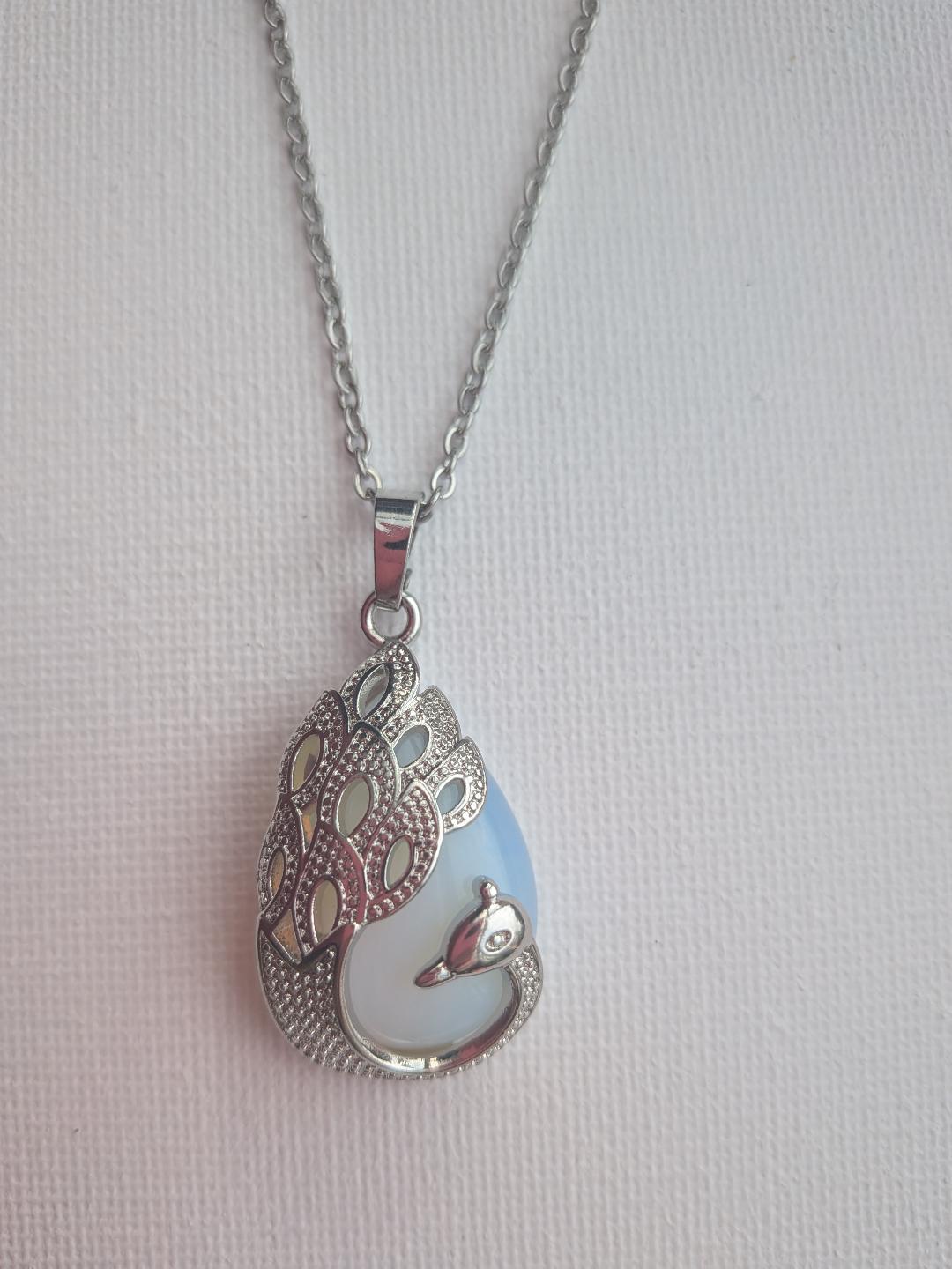 Opalite Gem stone Pendant for Women Necklace Gemstone Pendant with Silver Colour Chain