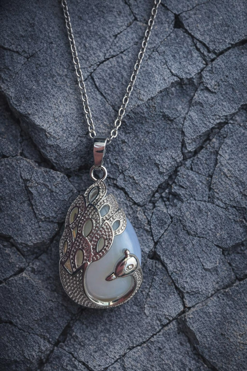 Opalite Gem stone Pendant for Women Necklace Gemstone Pendant with Silver Colour Chain