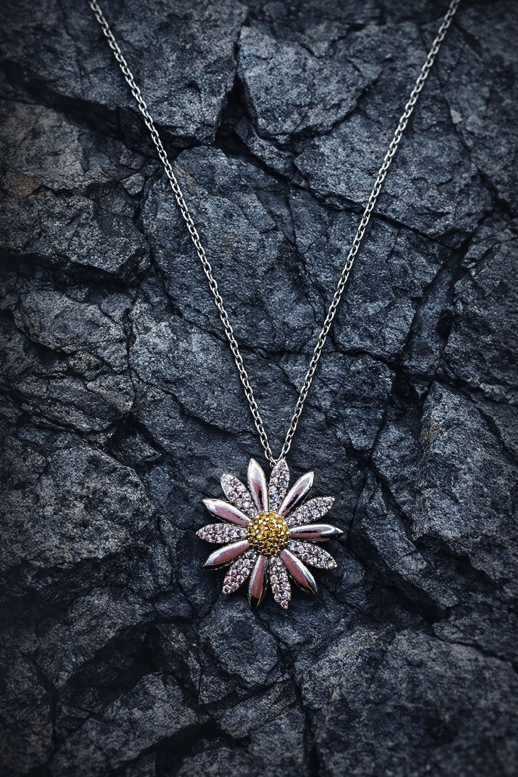 Sunlit Daisy Stainless Steel Necklace