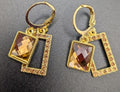 Rectangle Alloy Glass Hoop Earrings – Golden Elegance with Rhinestone Detail