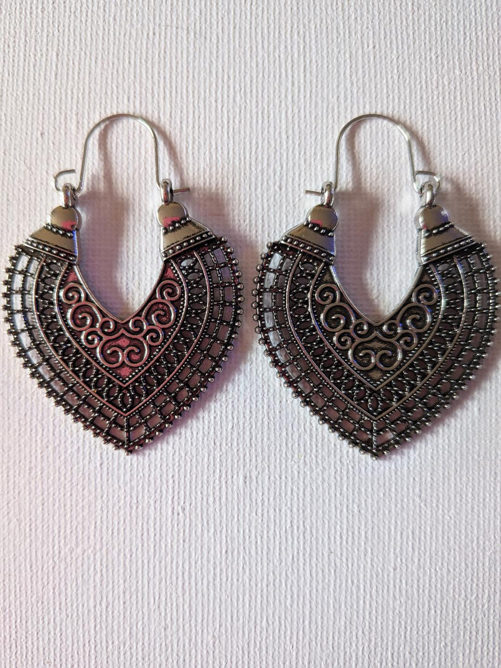 Bohemian Style Alloy Dangle Earrings – Heart, Antique Silver