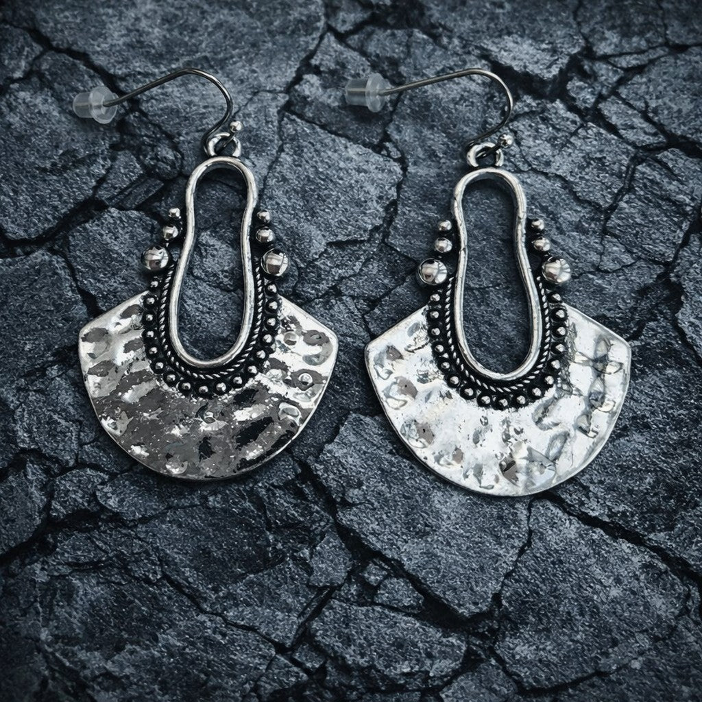 Bohemian Style Fan Alloy Dangle Earrings — Antique Silver