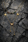 Collier superposé en acier inoxydable plaqué or 18 carats avec pendentif papillon cœur et coquillage