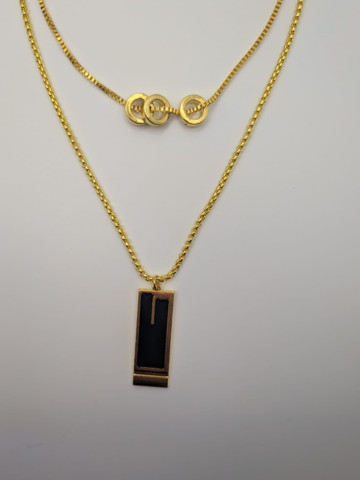 Double Layered Titanium Steel Necklace Rectangular Geometric Hollow Pendant