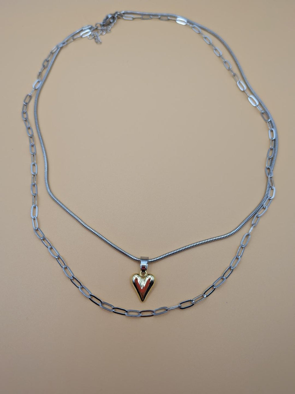 Twin Chains of Love Necklace Stainless Steel Pointy love heart
