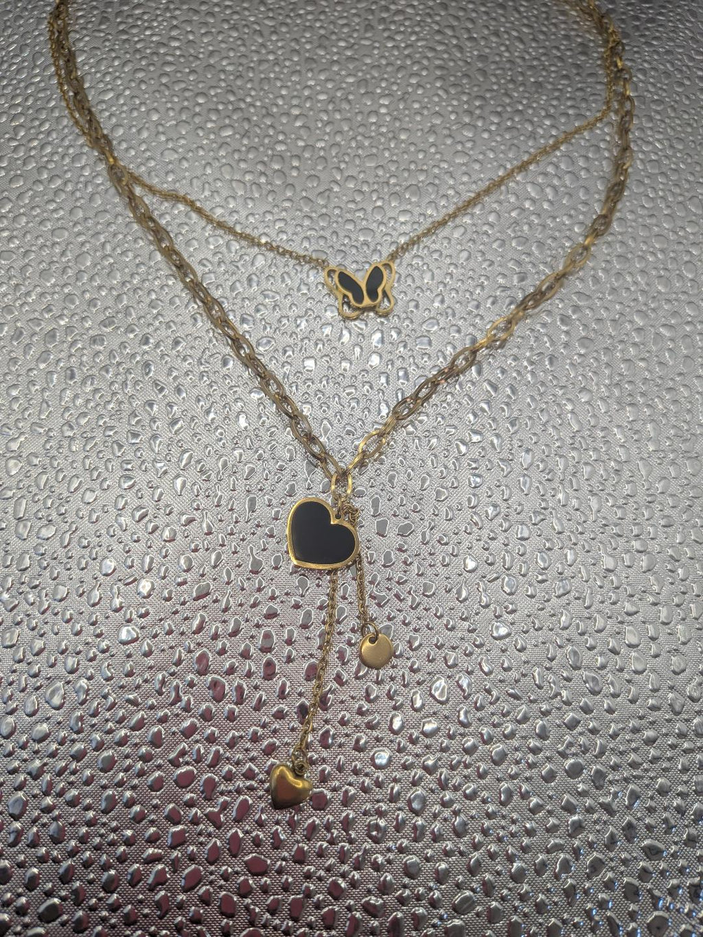 Stainless Steel Layered Necklace Butterfly & Heart Design