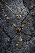 Stainless Steel Layered Necklace Butterfly & Heart Design