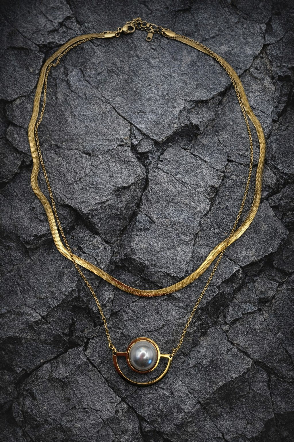 Golden Arc Layered Halskette Edelstahl