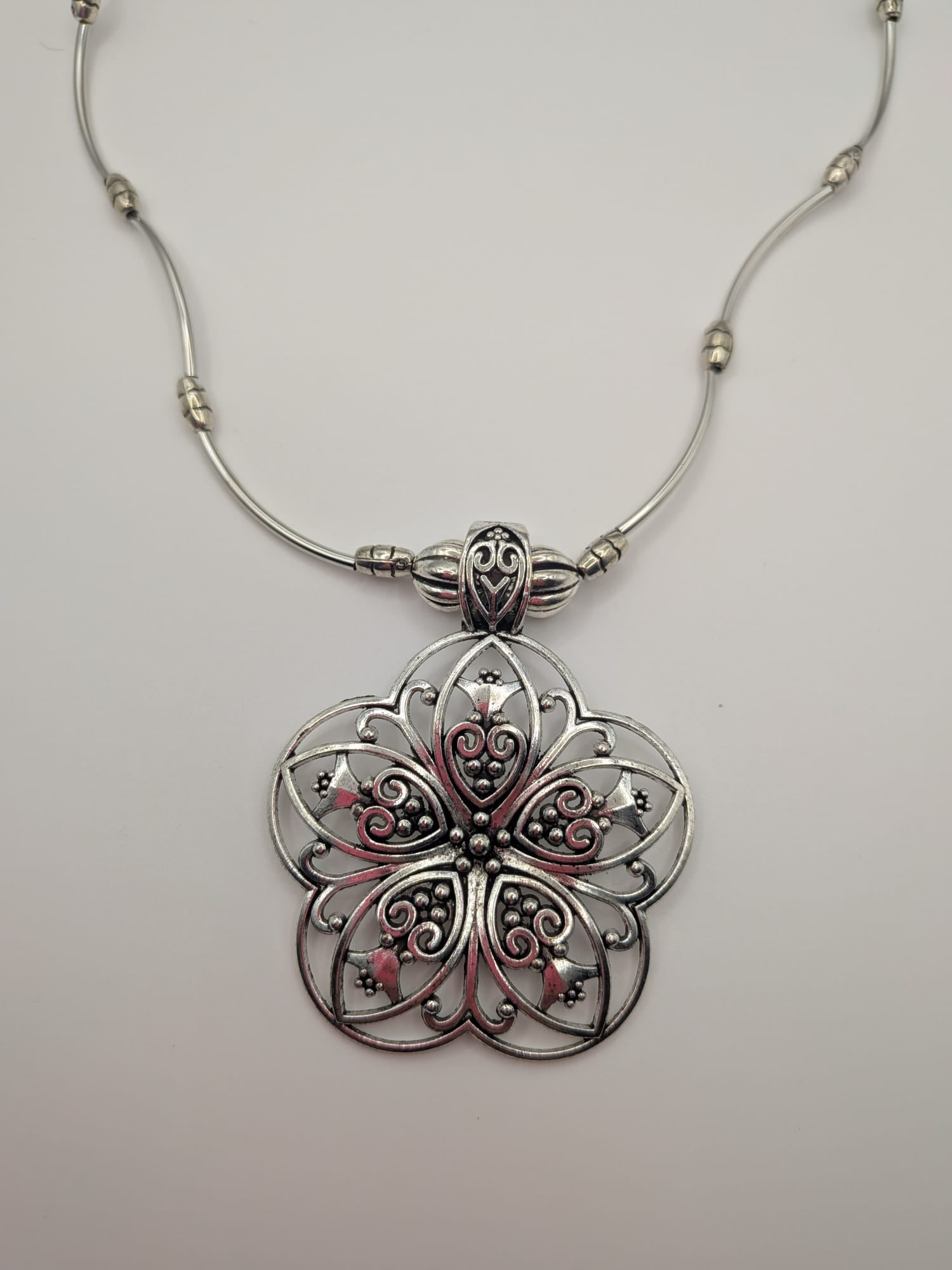 Boho Mandala Flower Bohemian Style Alloy Pendant Necklace