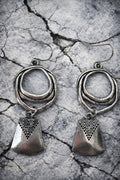 Boho - Bohemian Style Ring with Trapezoid Alloy Dangle Earrings Silver Colour