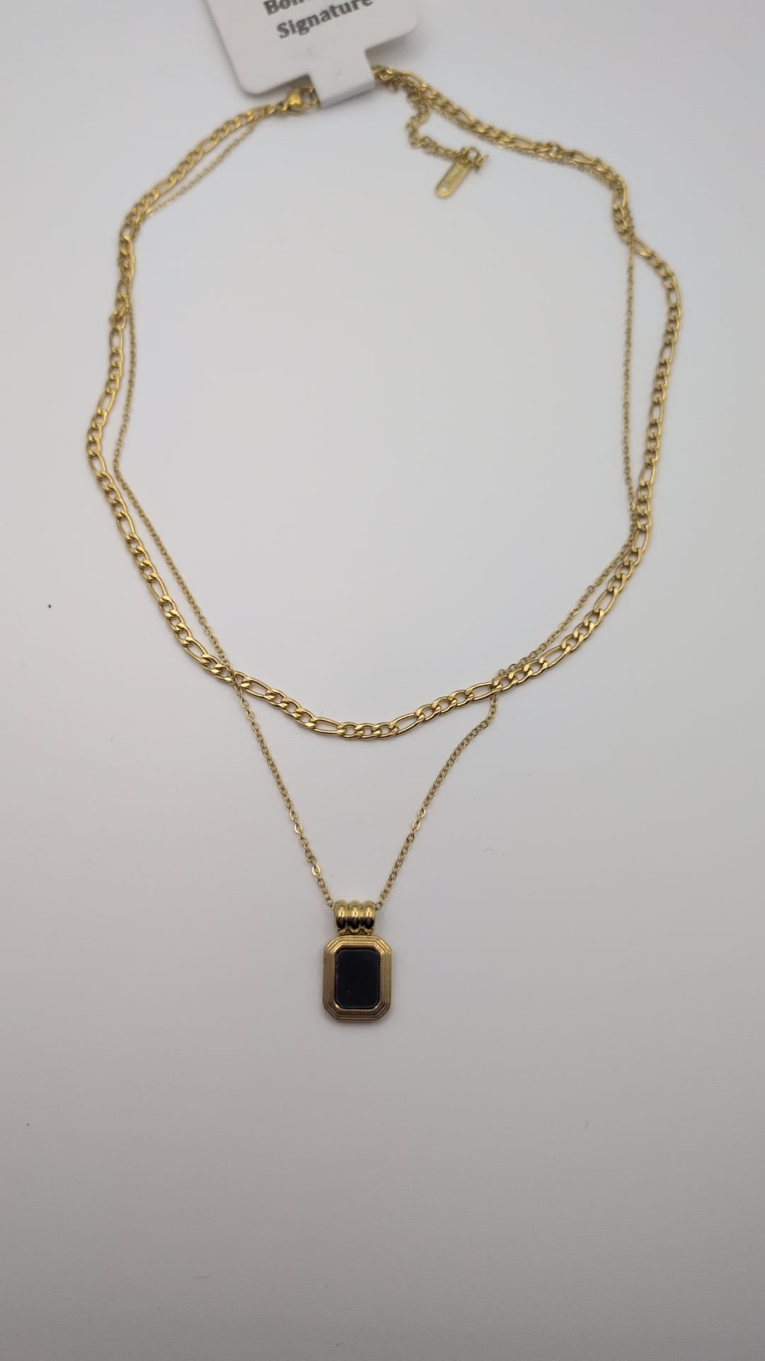 Double Layer Necklace Black Enamel Elegance