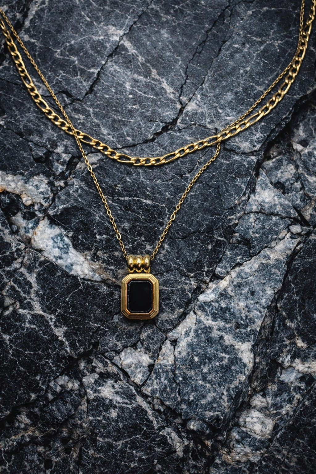 Double Layer Necklace Black Enamel Elegance