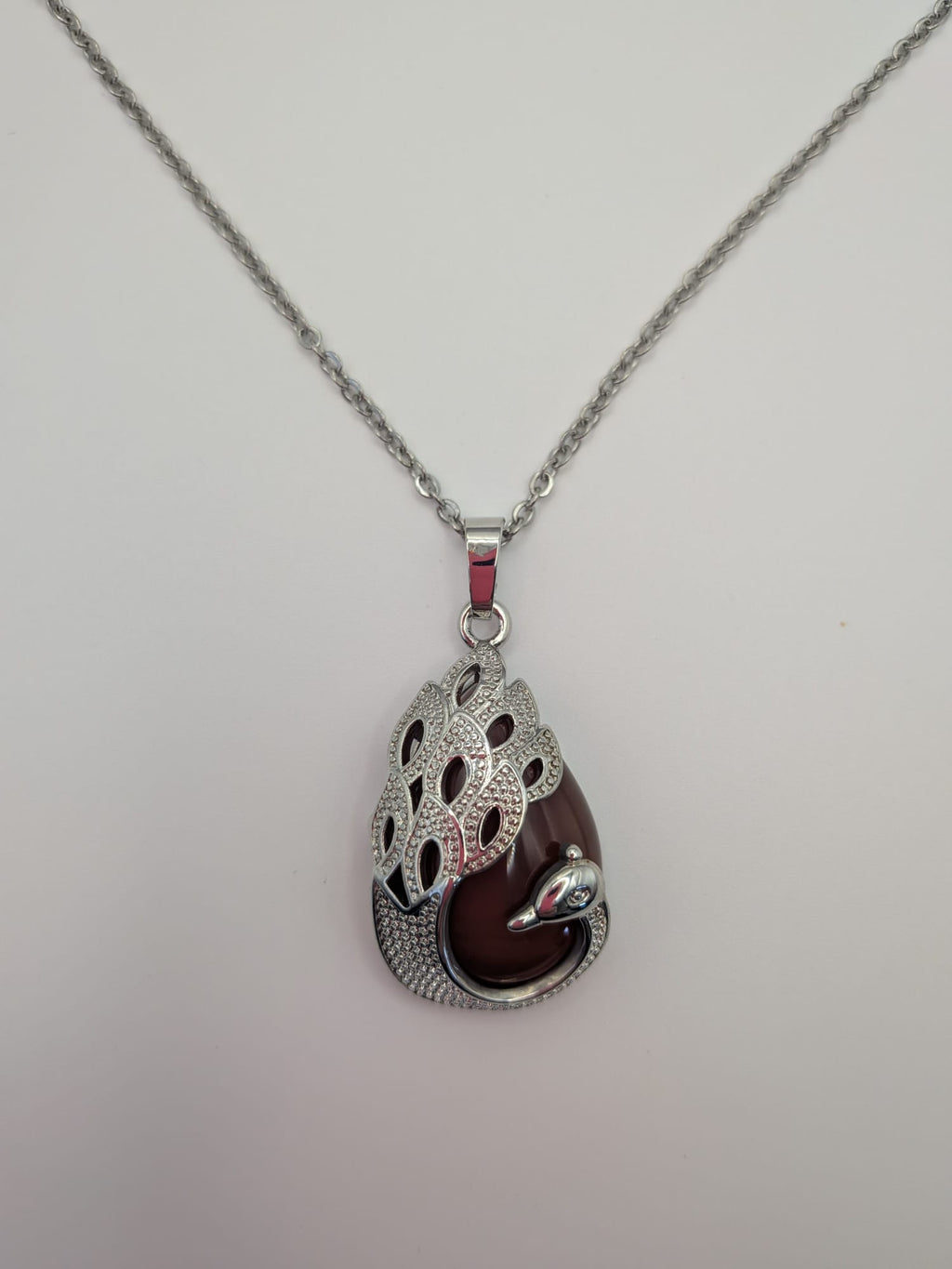 Natural Carnelian Orange- red Peacock Pendant Necklace Gem stone