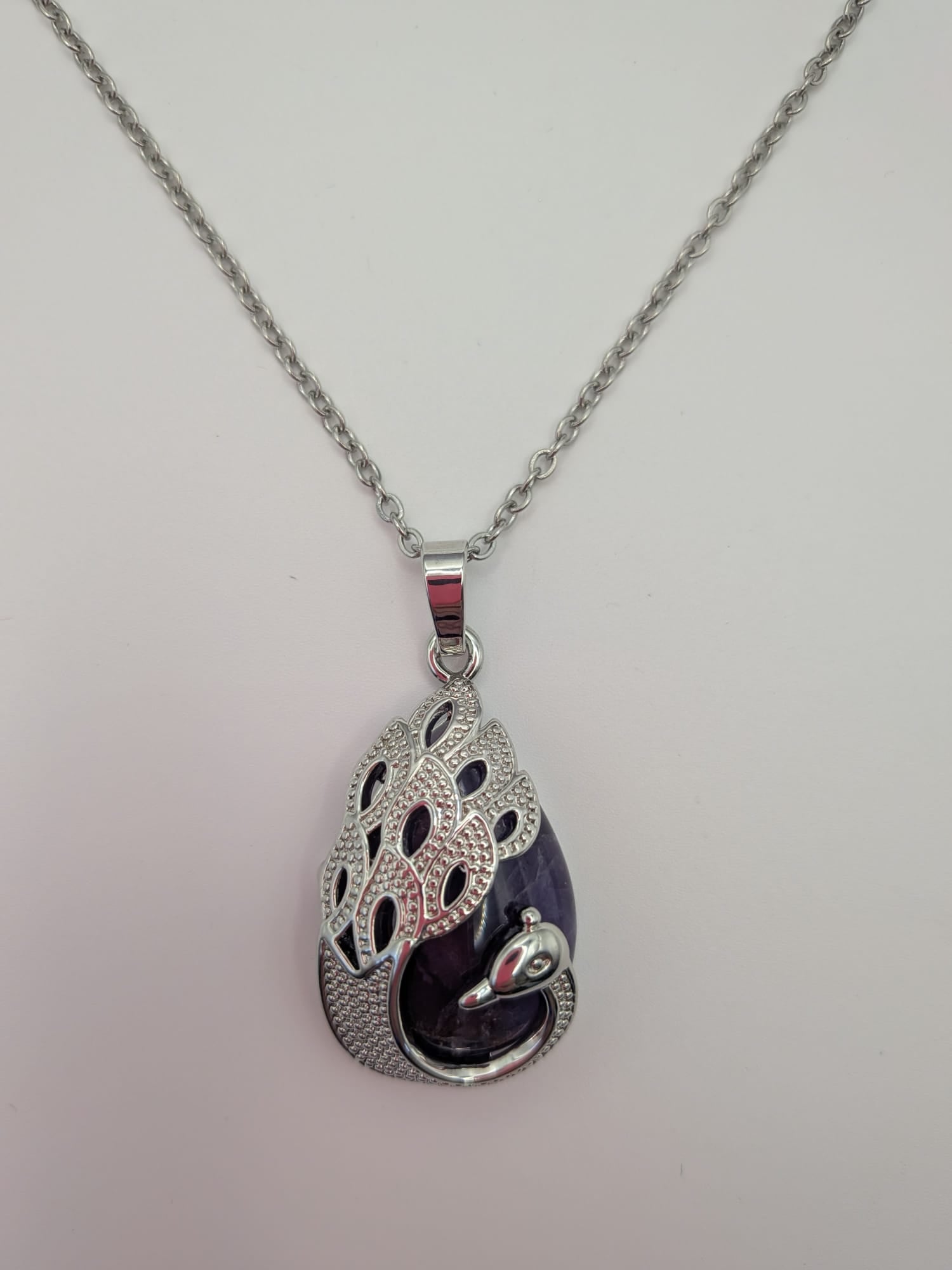 Gem stone Amethyst Pendant Necklace Gemstone Pendant with Silver Color Chain