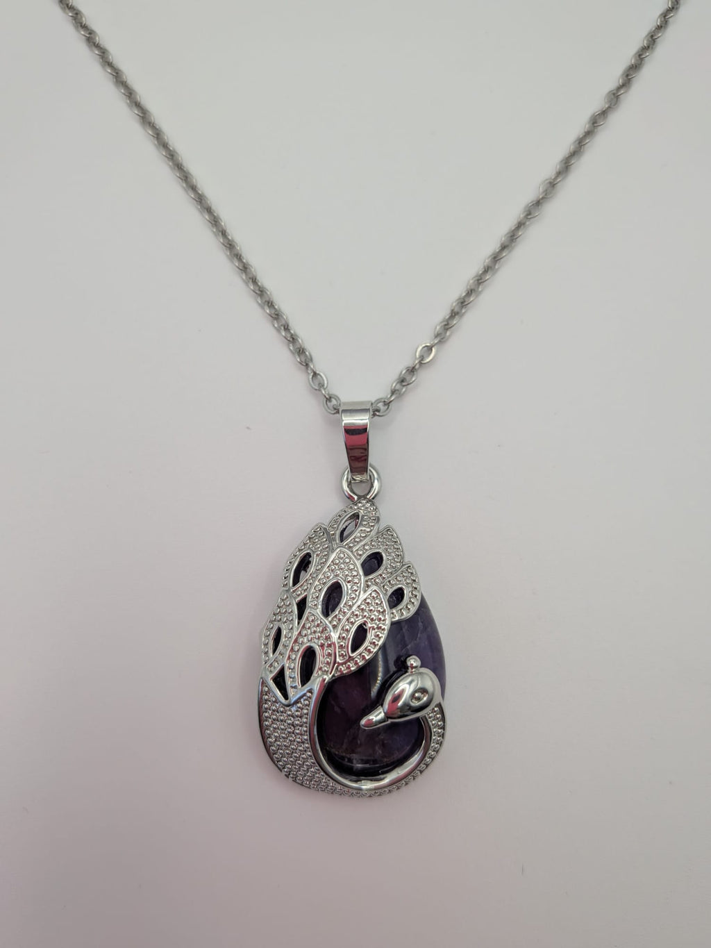 Gem stone Amethyst Pendant Necklace Gemstone Pendant with Silver Color Chain