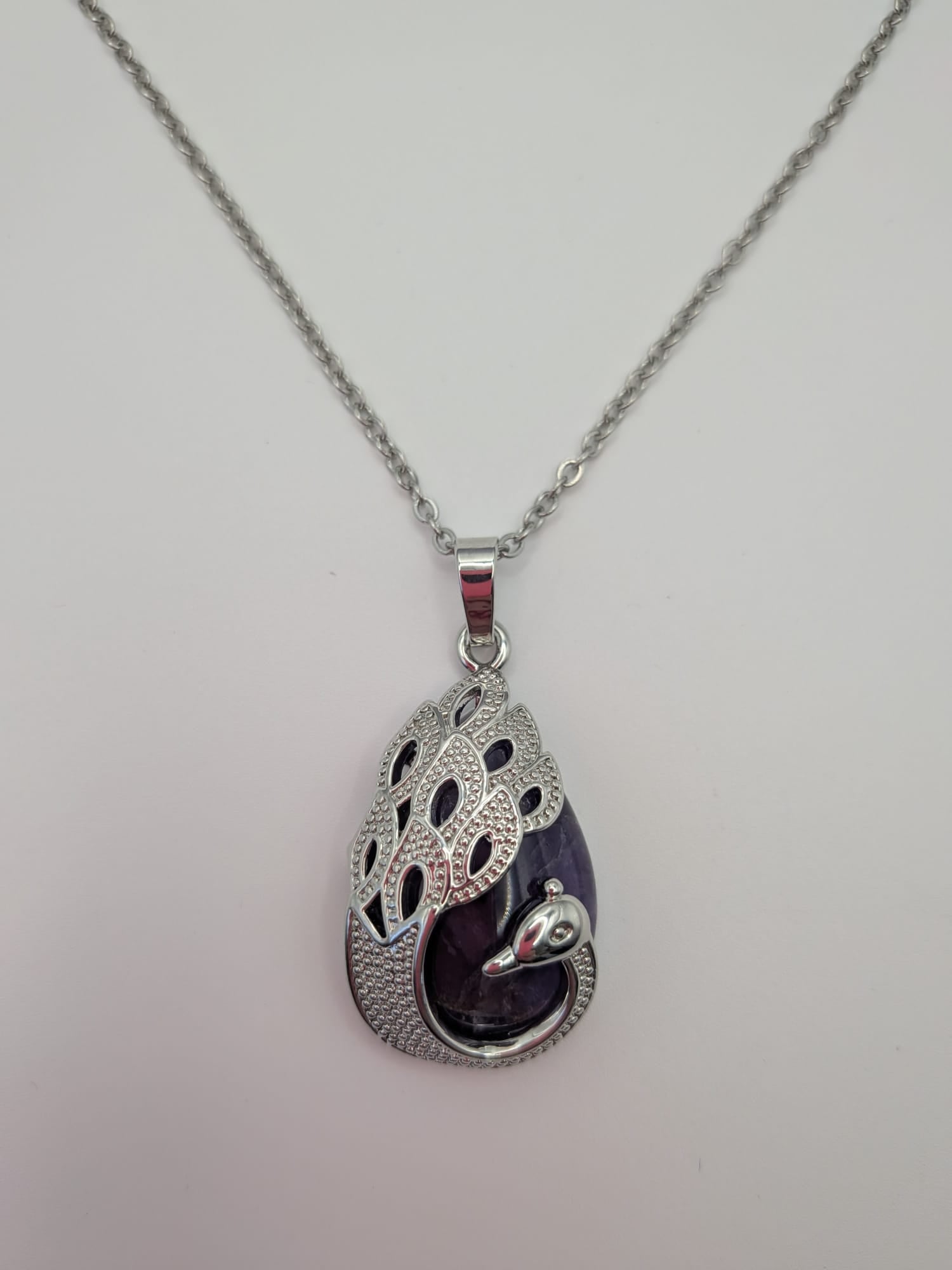 Gem stone Amethyst Pendant Necklace Gemstone Pendant with Silver Color Chain