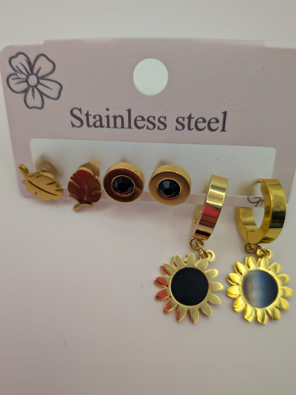 Set of 3 pair of earrings - Sun flower and Leaf