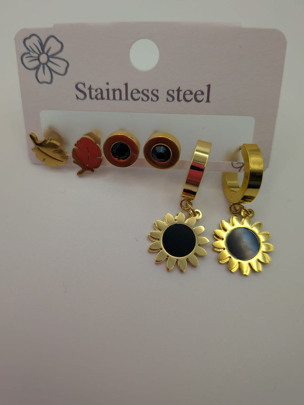 Set of 3 pair of earrings - Sun flower and Leaf