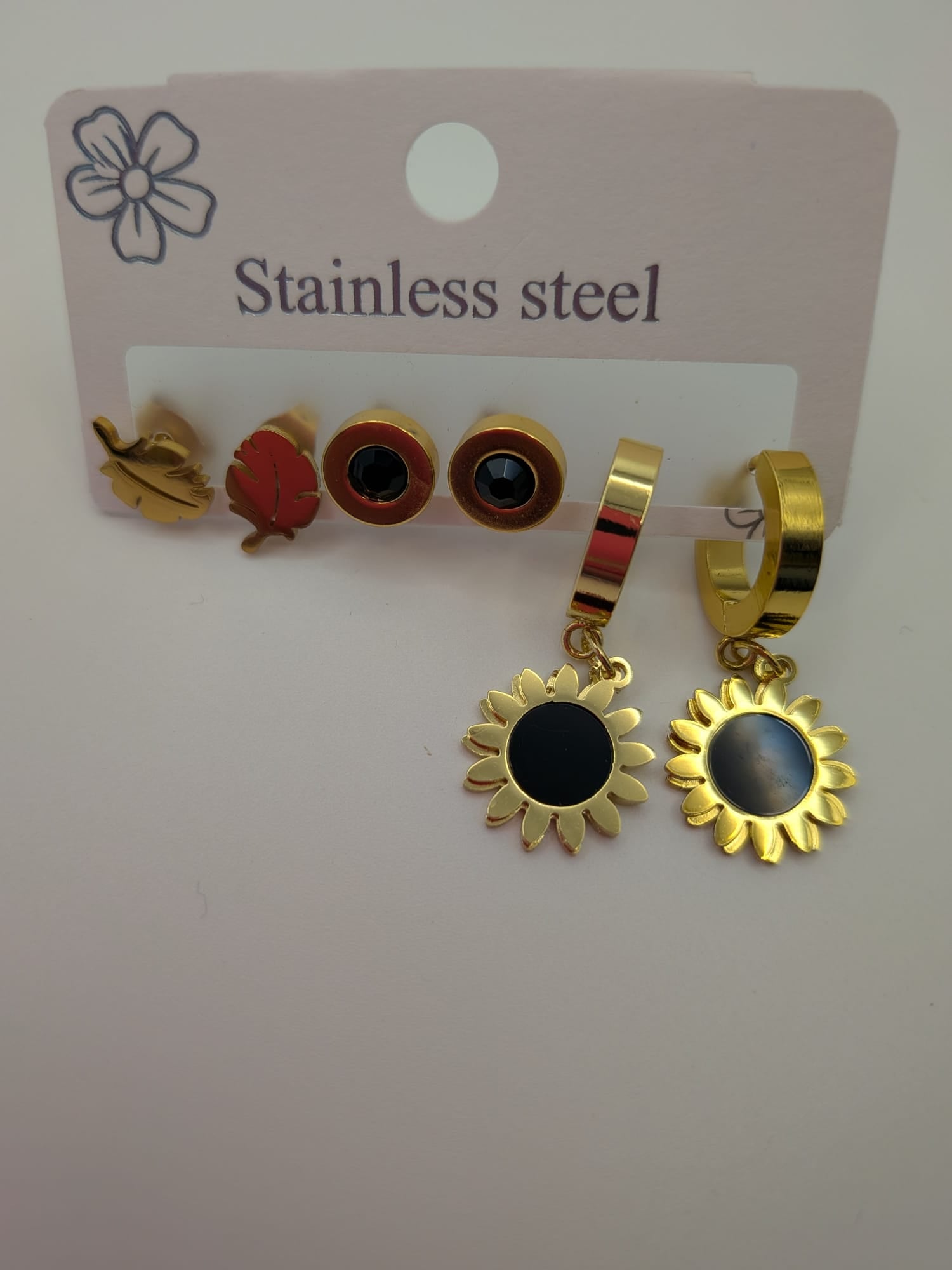 Set of 3 pair of earrings - Sun flower and Leaf