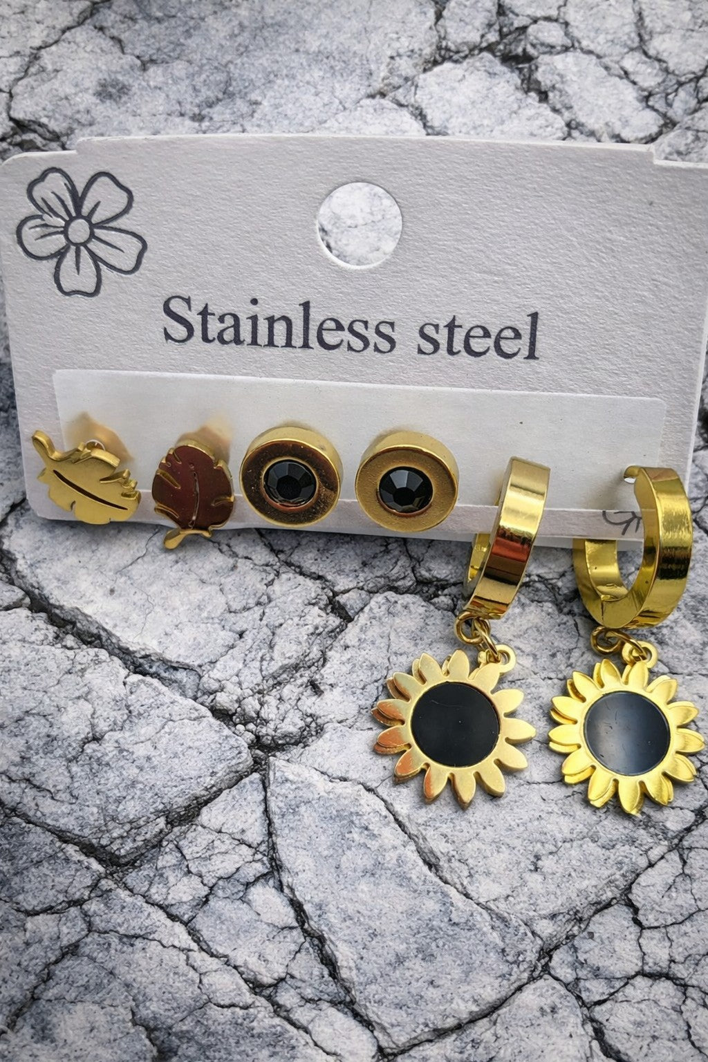 Set of 3 pair of earrings - Sun flower and Leaf
