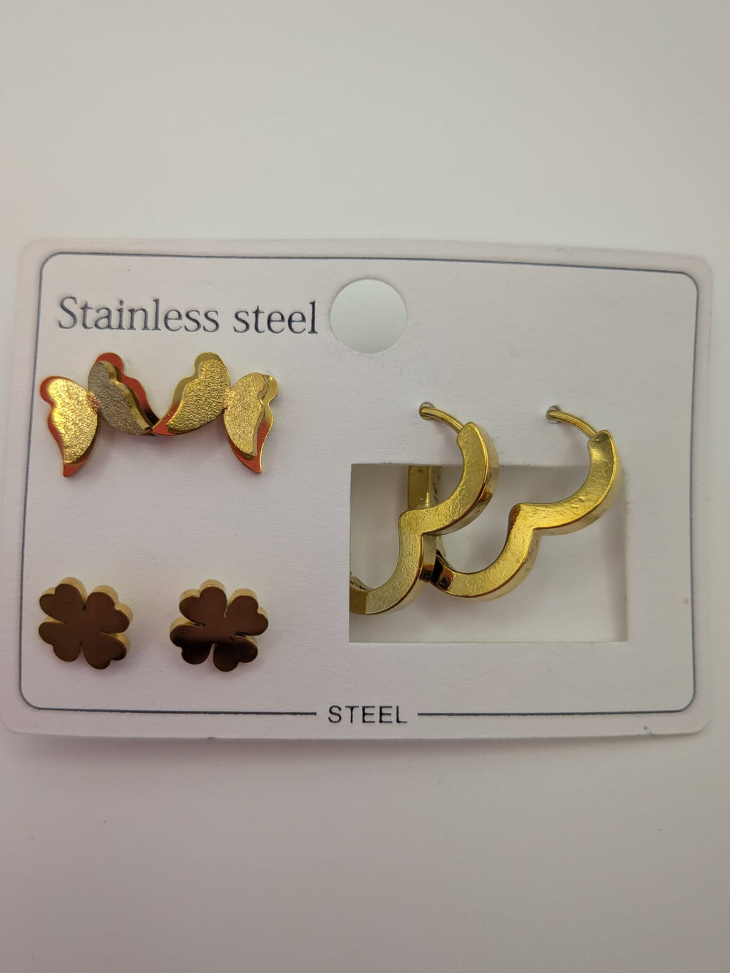 Stainless Steel Earring Set 3 pair of earrings Heart and Butterfly