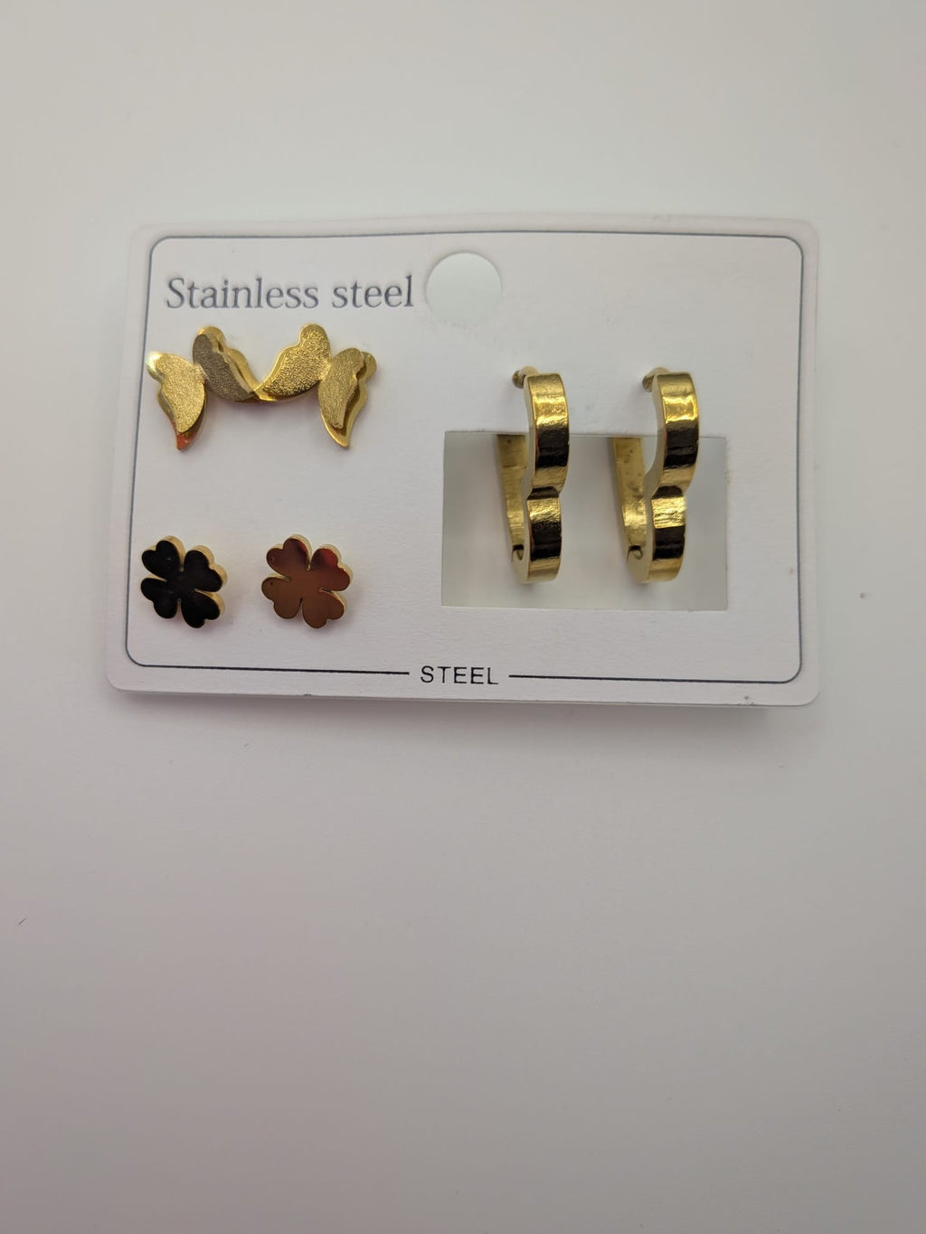 Stainless Steel Earring Set 3 pair of earrings Heart and Butterfly