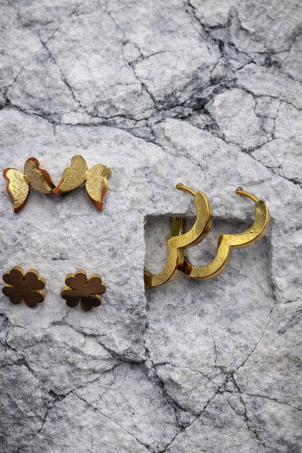 Stainless Steel Earring Set 3 pair of earrings Heart and Butterfly