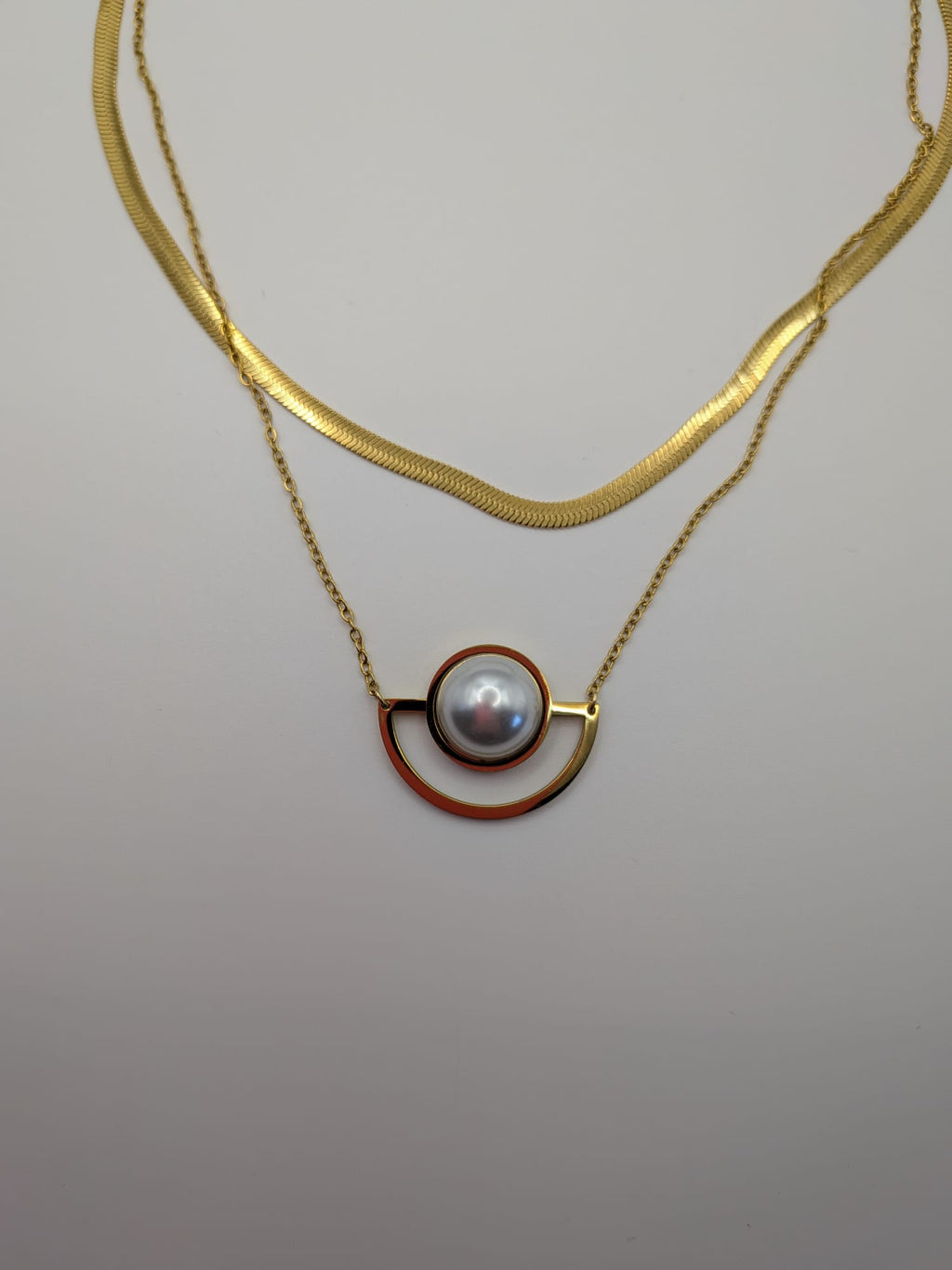 Golden Arc Layered Necklace Stainless Steel