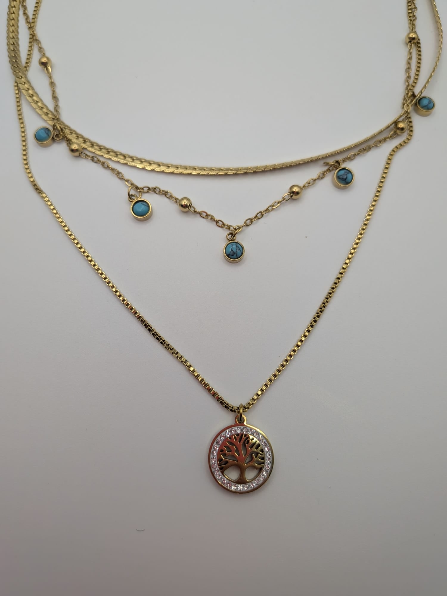 Tree of Life Turquoise Triple‑Layer Necklace