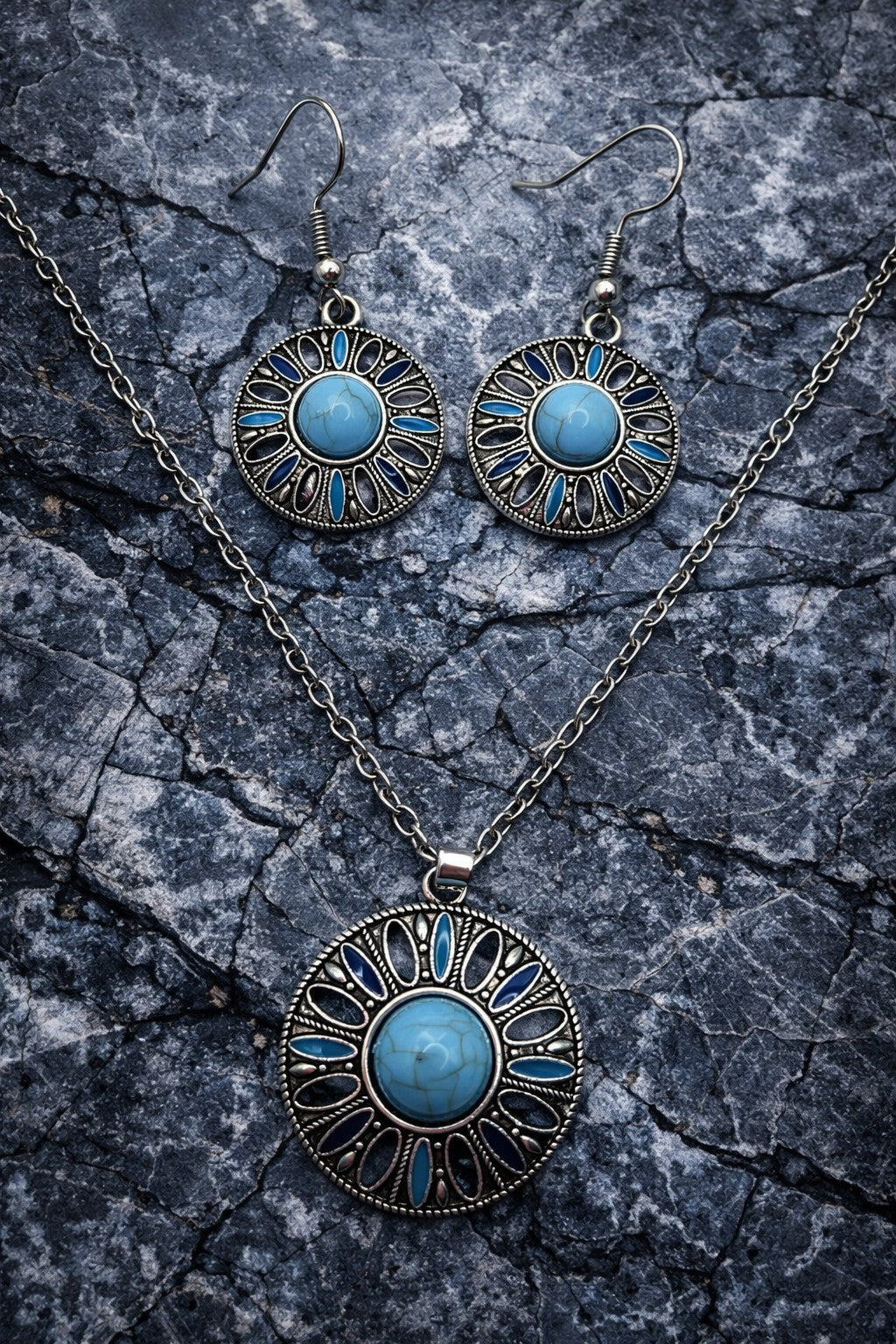 Boho - Bohemian Ethnic Style Zinc Alloy & Synthetic Turquoise Pendant Necklaces & Dangle