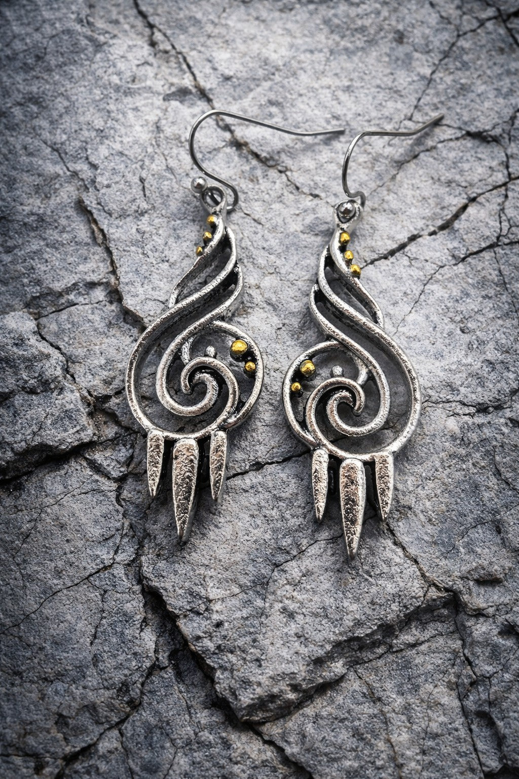 Spiral Alloy Dangle Earrings, Platinum Boho Bohemian