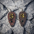 Alloy & Rhinestone Dangle Earrings – Teardrop with Flower Pattern, Antique Silver