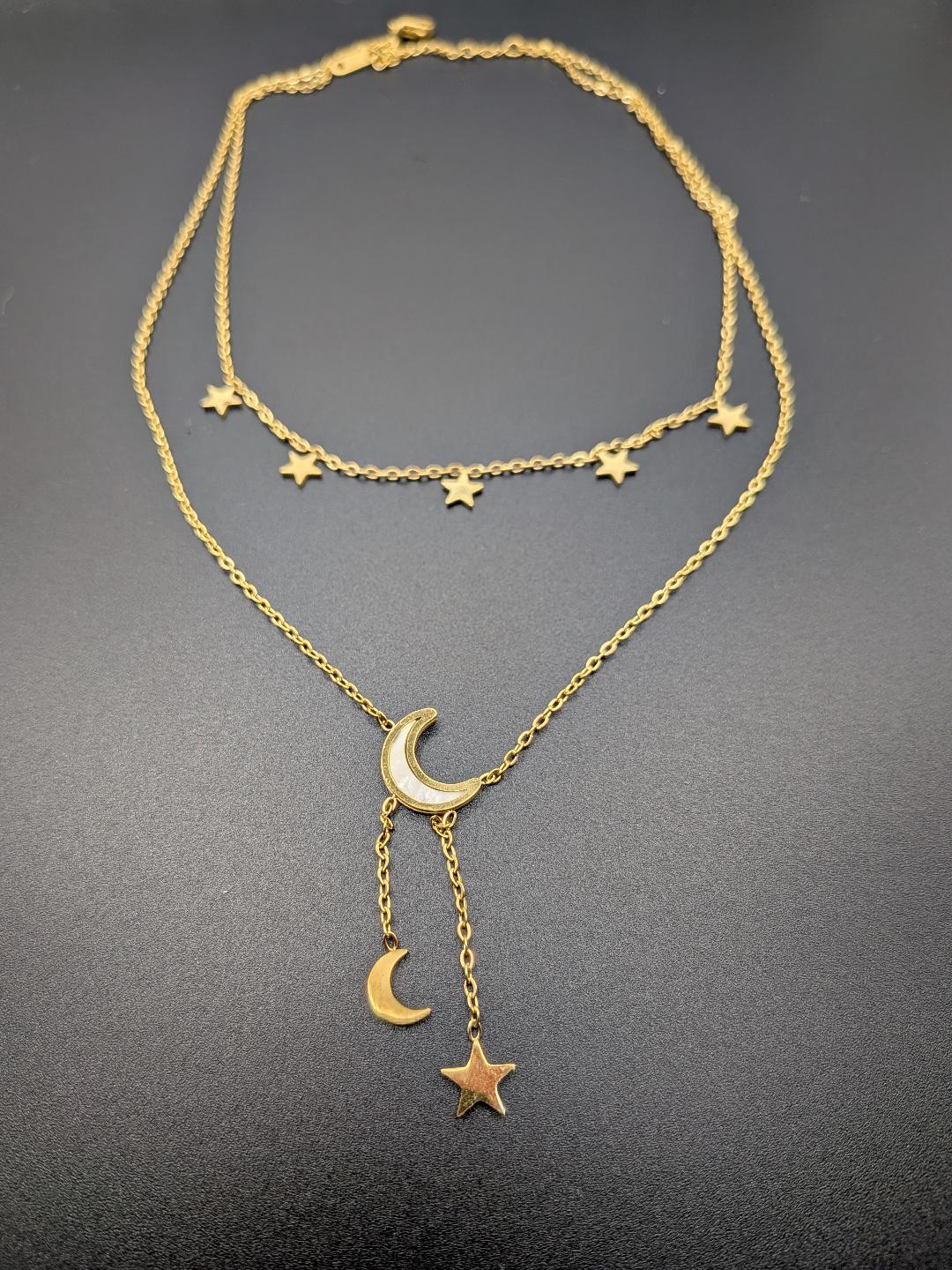 Moon and Star Layered Necklace