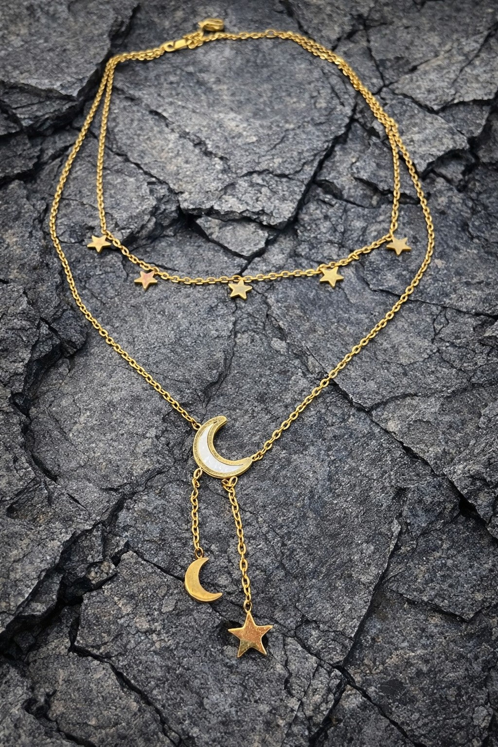 Moon and Star Layered Necklace