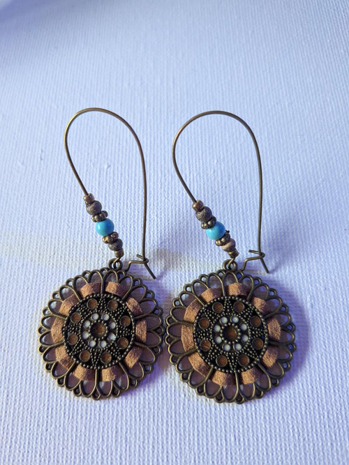 Boucles d'oreilles pendantes Bohème Fleur Vintage – Élégance Bronze Antique